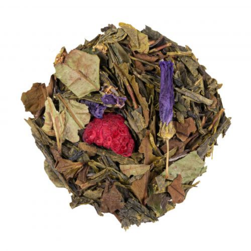 Thé vert violette - framboise, disponible à Epron chez Le Torréfacteur. Thé vert violette - framboise, disponible à Epron chez Le Torréfacteur.