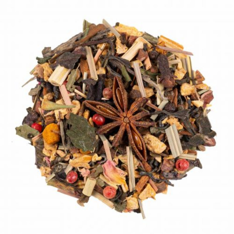 Thé Vert aux épices non aromatisé, présent chez Le Torréfacteur à Epron ou en ligne.