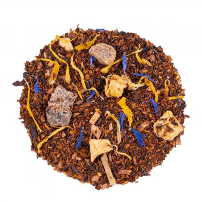 Rooibos Pêche-Abricot, présent chez Le Torréfacteur à Epron ou en ligne.