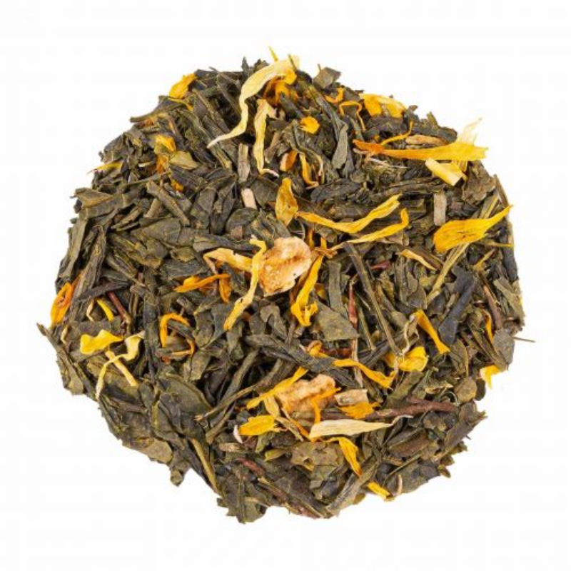 Thé Vert Pêche, présent chez Le Torréfacteur à Epron ou en ligne.