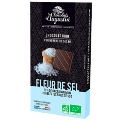 Tablette chocolat noir 70% fleur de sel. Les Chocolats d'Augustin.
